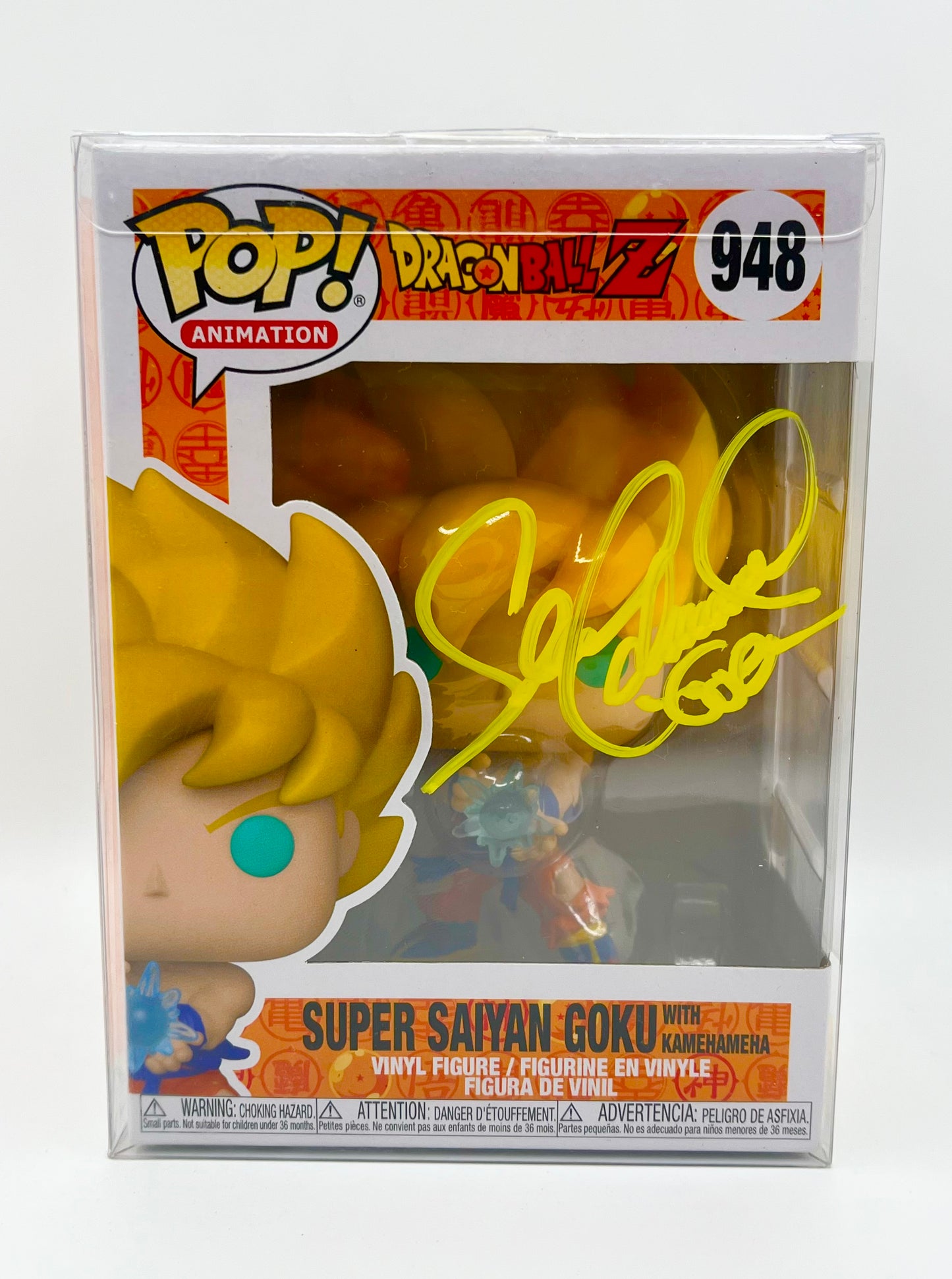 Super Saiyan Goku with Kamehameha Funko Pop #948 autographed by Voice Actor Sean Schemmel