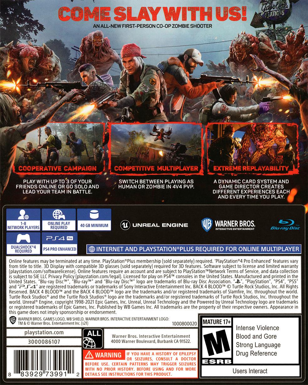 Back 4 Blood – PS4 (PlayStation 4) Zombie Co‑Op Shooter Game Used